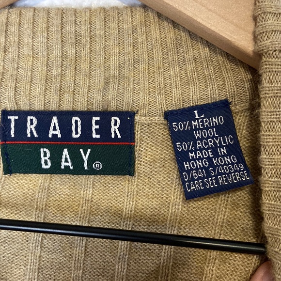 Vintage Trader Bay Large Merino Wool Blend Crewneck Pullover Knit Sweater Tan - Picture 4 of 4